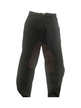 TuffRider Womens / Juniors 24 Long Ride N Go Riding Breeches Black Knee Patch